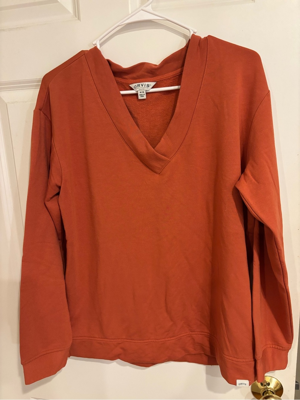 Orvis Women's V-Neck Sweatshirt in Rust Orange